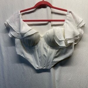 Festival Style Ruffle Corset Style Off Shoulder Top with Boning on a Dipped Hem